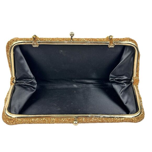 Gold Glitter Clutch Handbag Kiss Lock Evening Wedding Prom Glam Old Hollywood - Picture 7 of 13